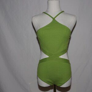 NWT Zara Halter Side Cut-Out Lime Green Body Suit - Size S